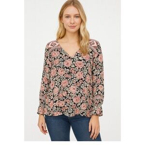 Billabong Black and Pink Floral Blouse